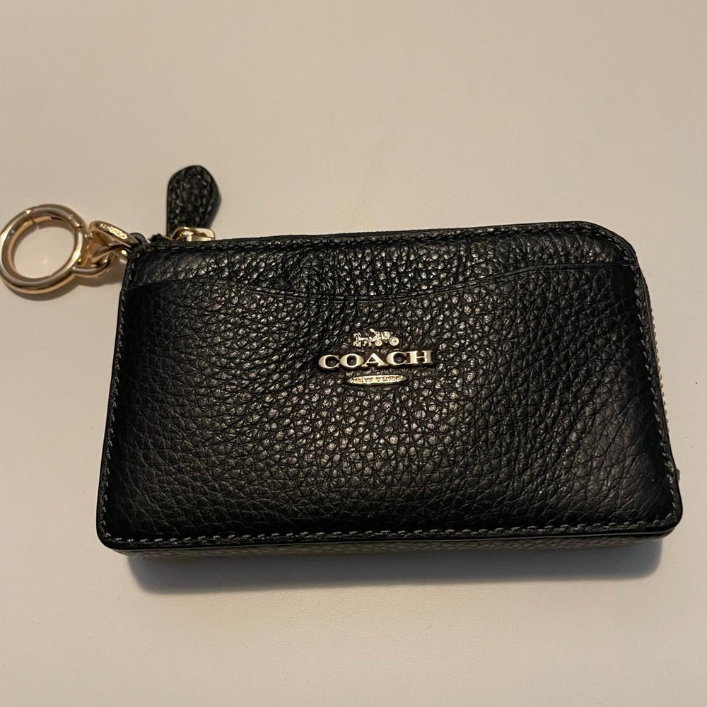 Coach Black Leather Key Holder with Gold Accents